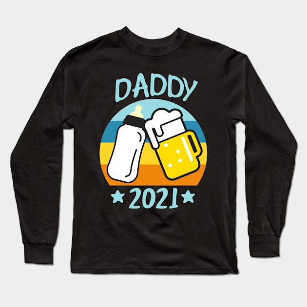 Daddy 2021 Father Papa Baby Birth funny Dad Mens Long Sleeve T-Shirt by Foxxy Merch